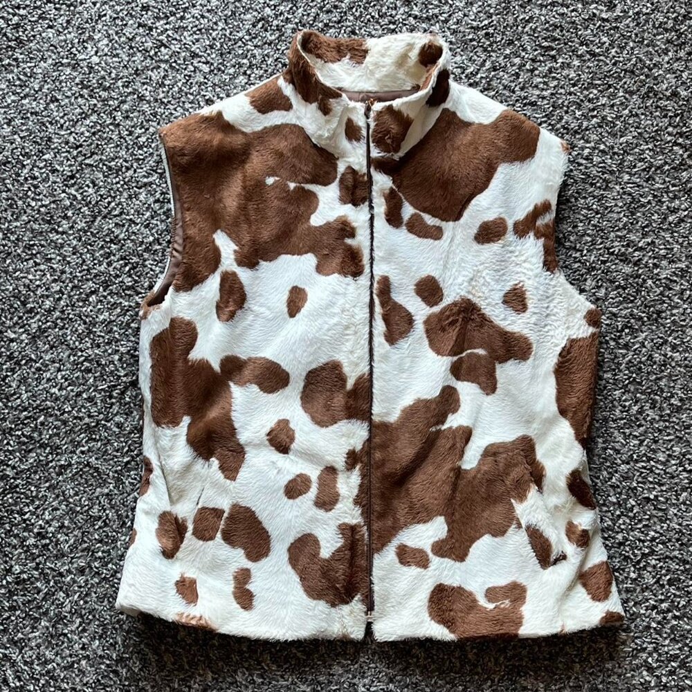 Emil Rutenberg Cow Print Faux Fur Vest Women L Cowgirl Western Festival Feminine